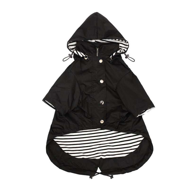 Morezi Dog Zip Up Raincoat with Reflective Buttons, Rain/Water Resistant, Adjustable Drawstring, Removable Hood, Raincoats with Legs 8lbs to 80lbs Available - Black - XL - Image 1